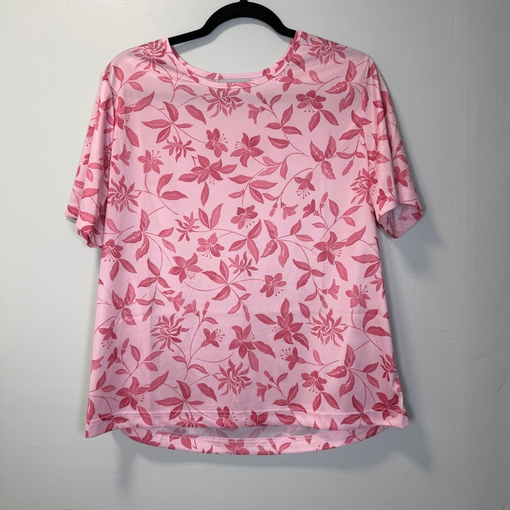 Blair‎ Pink Floral Short Sleeve Crew Neck Top Large 6925A